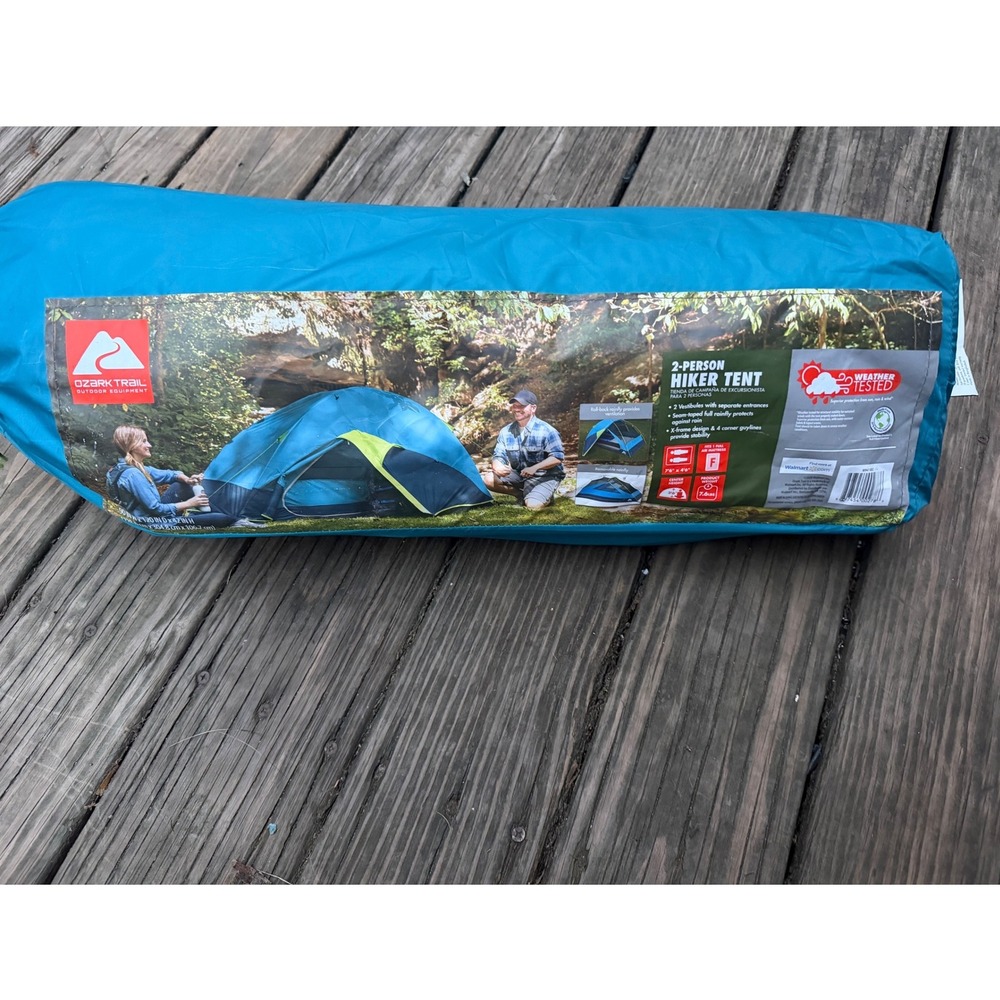 Ozark Trail 2-Person Hiker Tent Blue Weather Tested X-Frame W947 E.U.C